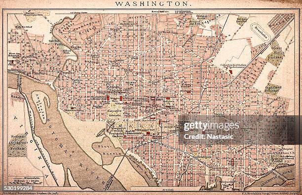 map of washington 1898 - washington dc map stock illustrations