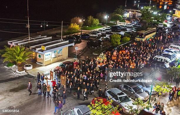 walking during greek orthodox-easter night in thassos island kavala greece - thasos 個照片及圖片檔