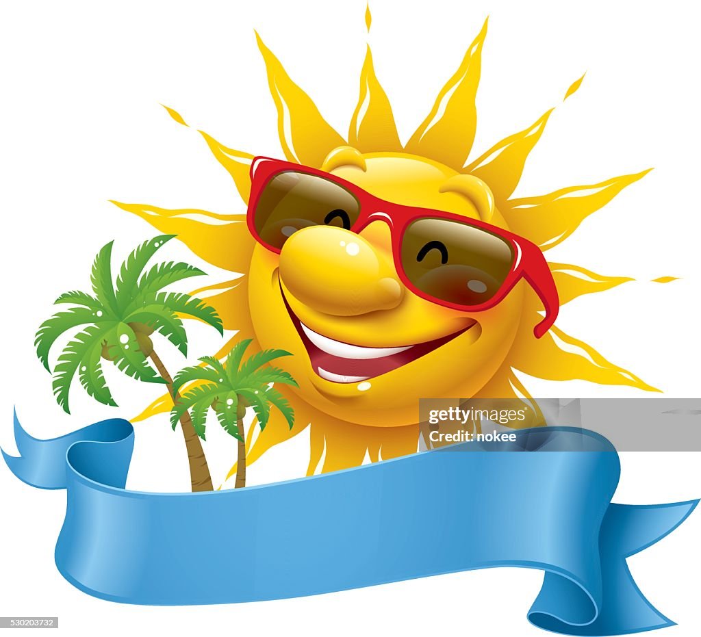 Sun Ribbon Cartoon Cartoon Sun Palm Tree With Ribbon High-Res Vector Graphic - Getty Images