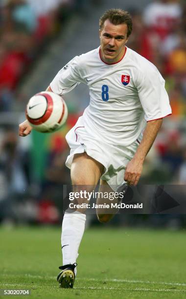 Szilard Nemeth of Slovakia in action during the 2006 World Cup, Group 3 qualification match between Portugal and Slovakia at the Estadio da Luz on...