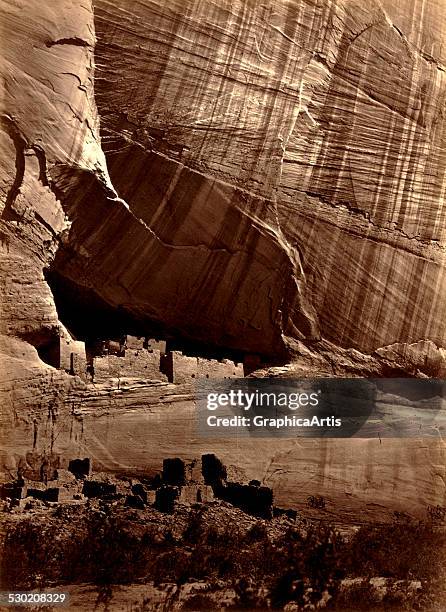 Ancient Ruins in the Canon de Chelle, showing the ruins of an Anasazi pueblo called the 'White House' in Arizona, by Timothy H O'Sullivan , 1873.