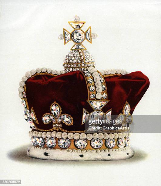 Vintage illustration of the Crown of Queen Mary of Modena, Consort of James II, part of the Crown Jewels of England , 1919.