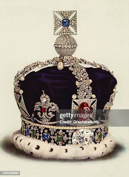 Vintage illustration of the Imperial State Crown, part of the Crown Jewels of England , 1919.
