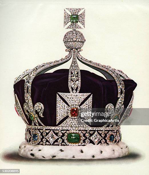 Vintage illustration of the Imperial Crown of India, part of the Crown Jewels of England , 1919.