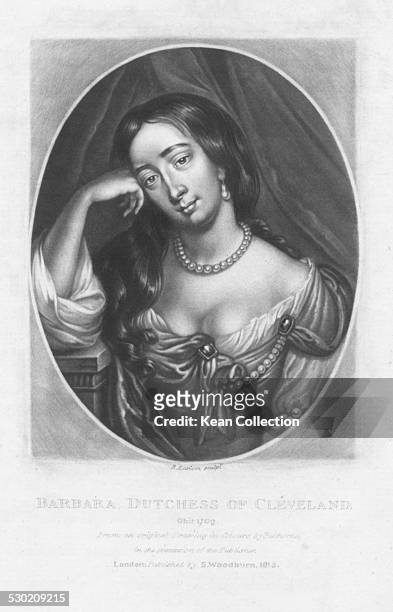 Engraved portrait of Barbara Palmer, Duchess of Cleveland and courtesan from the family Villiers, circa 1670. Engraved by R Earlom.
