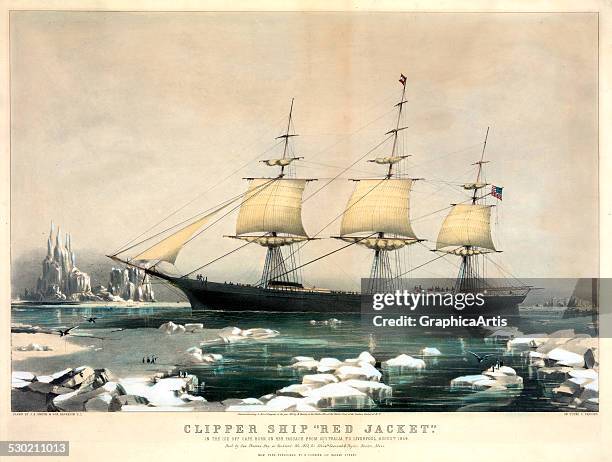 Vintage print of The Clipper Ship Red Jacket in the Ice off Cape Horn, on her Passage from Australia to Liverpool, August 1854 by Currier & Ives ,...