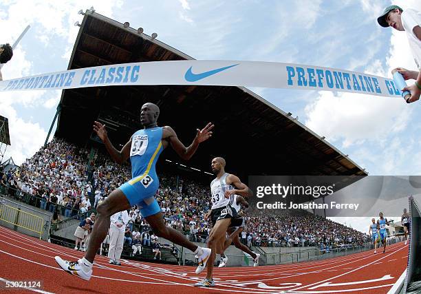 Khadevis Robins crosses the finish line in third place in the Men's 800m during the 2005 Nike Prefontaine Classic Grand Prix on June 4, 2005 at...