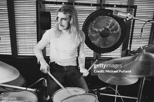 Drummer Alan White, of English progressive rock group Yes, 19th September 1974.