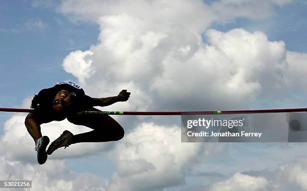 Erin Aldrich jumps enroute to winning the Women's High Jump during the 2005 Nike Prefontaine Classic Grand Prix on June 4, 2005 at Hayward Field in...