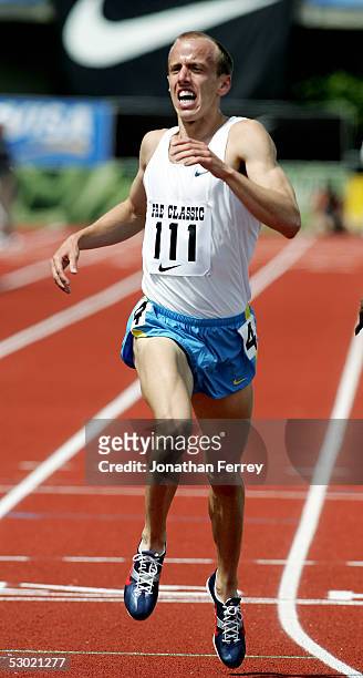 Alan Webb finishes the Men's 2 Mile in second place during the 2005 Nike Prefontaine Classic Grand Prix on June 4, 2005 at Hayward Field in Eugene,...