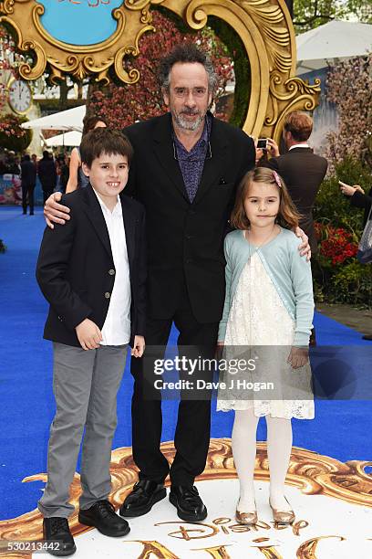 Executive Producer Tim Burton with his children Billy and Nell attend the European Premiere of "Alice Through The Looking Glass" at Odeon Leicester...