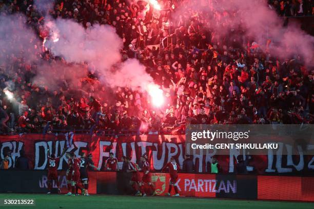 Partizanis fans cheer during the match between KF Tirana and FK News  Photo - Getty Images