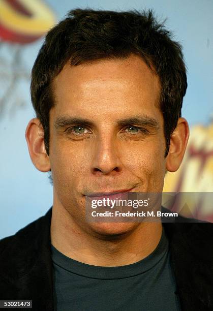 Actor Ben Stiller winner for Best Villian for "Dodgeball: A True Underdog Story" poses backstage during the 2005 MTV Movie Awards at the Shrine...