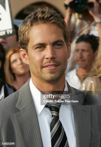 Actor Paul Walker arrives to the 2005 MTV Movie Awards at the Shrine Auditorium June 4, 2005 in Los Angeles, California. The 14th annual award show...