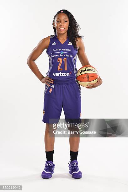 Nirra Fields of the Phoenix Mercury poses for a portrait during Media Day on May 9, 2016 at the Talking Stick Resort Arena in Phoenix, Arizona. NOTE...