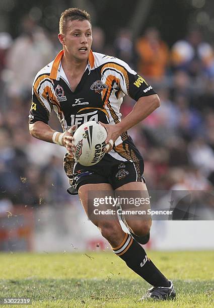 Scott Prince of the Tigers in action during the round 13 NRL match between the Wests Tigers and the Melbourne Storm at Leichhardt Oval June 5, 2005...