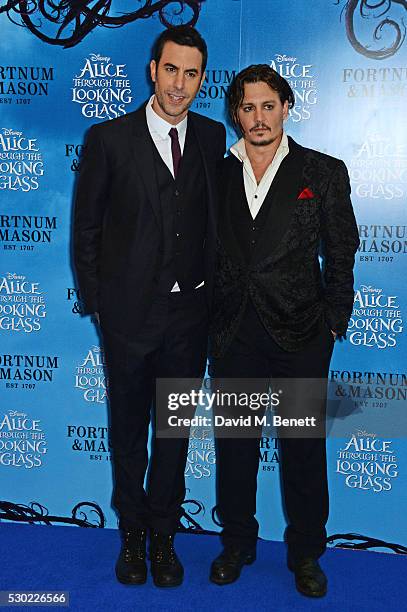 Sacha Baron Cohen and Johnny Depp attend the European Premiere of "Alice Through The Looking Glass" at Odeon Leicester Square on May 10, 2016 in...