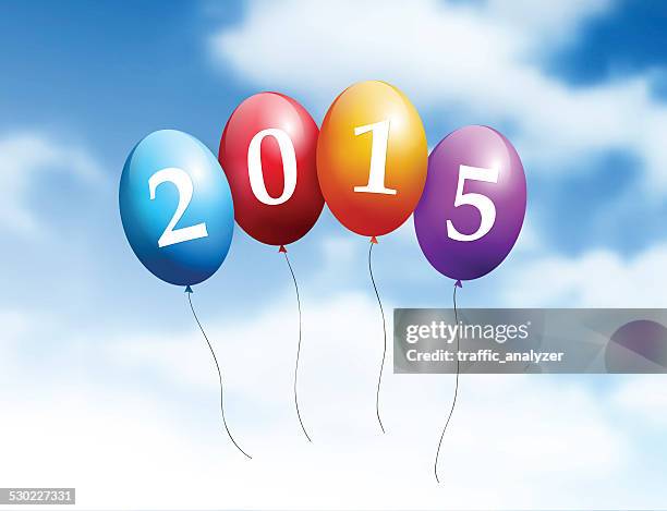 colorful balloons over clouds - oxygen stock illustrations