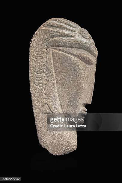 One of the three heads known as Testa Gamma that it is belived to be attributed to Amedeo Modigliani is displayed in a bank vault on May 10, 2016 in...