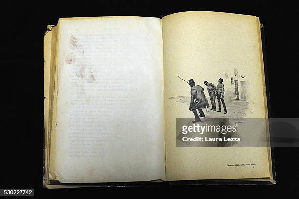 The book Rettili Umani with some fingerprints on the left side that it is belived to be belonged to Amedeo Modigliani is displayed in a bank vault on...