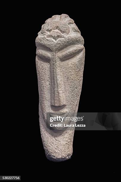 One of the three heads known as Testa Gamma that it is belived to be attributed to Amedeo Modigliani is displayed in a bank vault on May 10, 2016 in...