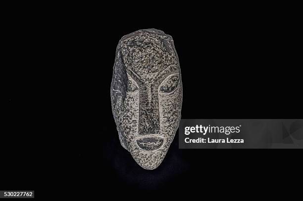 One of the three heads known as Testa Alpha that it is belived to be attributed to Amedeo Modigliani is displayed in a bank vault on May 10, 2016 in...