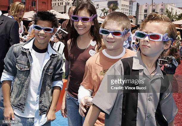 Cast members from left: Taylor Lautner,Taylor Dooley, Jacob Davich and Cayden Boyd pose with their 3D glasses at the afterparty for the premiere of...