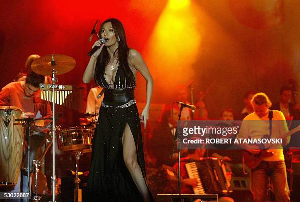Ceca Raznatovic, performs at a concert for over 30 000 fans in Skopje, 04 June 2005. Raznatovic, not only a well-known folk singer but also widow of...
