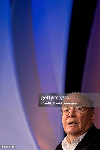 Former American Secretary of Defence and Nobel Prize winner, Robert McNamara, discusses nuclear weapons at "The Guardian Hay Festival 2005" held at...