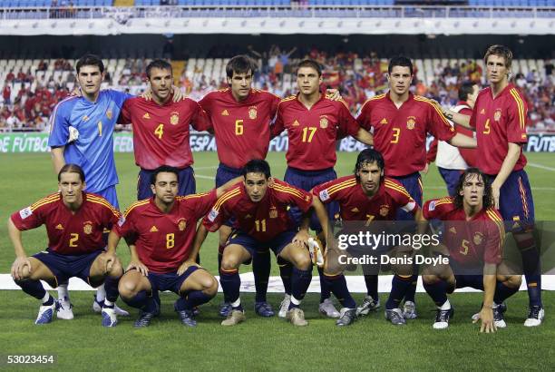 Spain's national team Iker Casillas , Carlos Marchena , David Albelda , Joaquin Sanchez , Asier del Horno , Fernando Torres , and Michel Salgado ,...