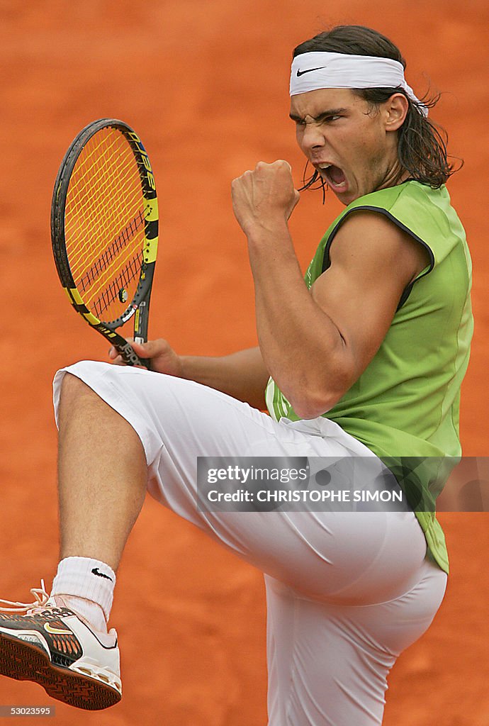 Spanish Rafael Nadal celebrates winning