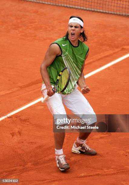 Rafael Nadal of Spain celebrates a point during his 3-1 set victory over Mariano Puerta of Argentina during the Mens Final match during the...