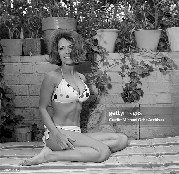 Actress Jane Wald poses in her bathing suit at home in Los Angeles,CA.