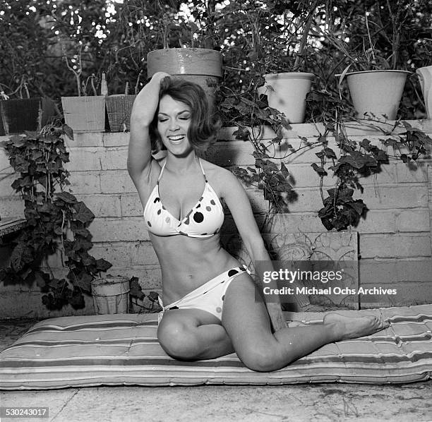 Actress Jane Wald poses in her bathing suit at home in Los Angeles,CA.