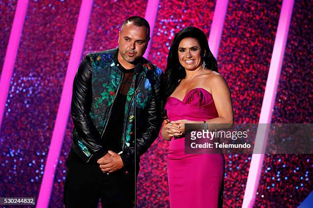Show -- Pictured: Penelope Menchaca and Juan Magan on stage during the 2014 Billboard Latin Music Awards, from Miami, Florida at the BankUnited...