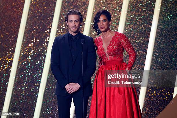 Show -- Pictured: Eugenio Siller and Carmen Dominicci on stage during the 2014 Billboard Latin Music Awards, from Miami, Florida at the BankUnited...