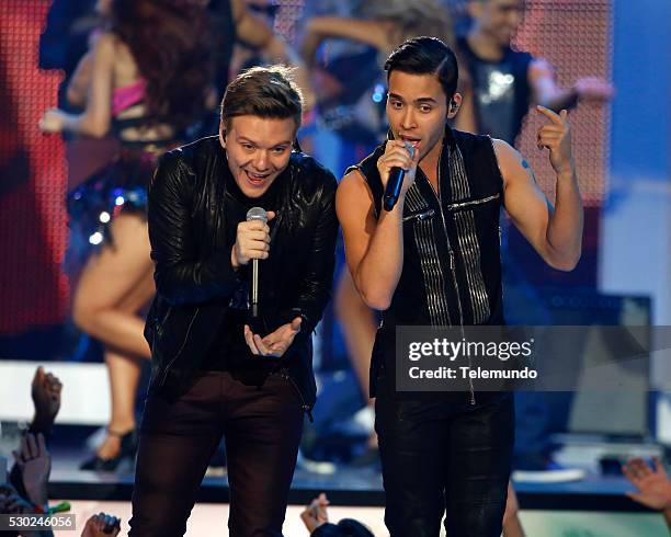 Show -- Pictured: Michael Telo and Prince Royce on stage during the 2014 Billboard Latin Music Awards, from Miami, Florida at the BankUnited Center,...
