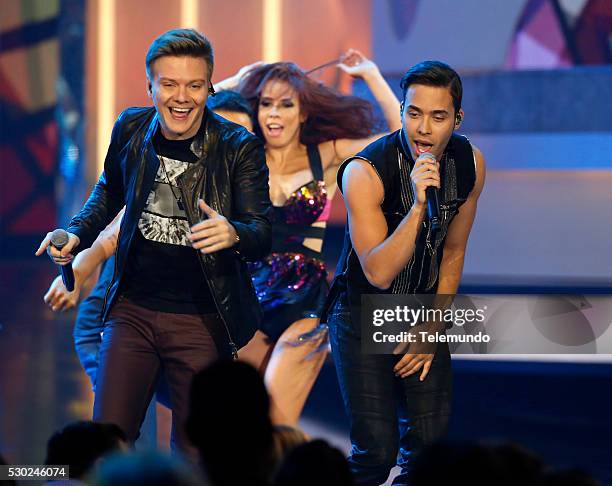 Show -- Pictured: Michael Telo and Prince Royce on stage during the 2014 Billboard Latin Music Awards, from Miami, Florida at the BankUnited Center,...