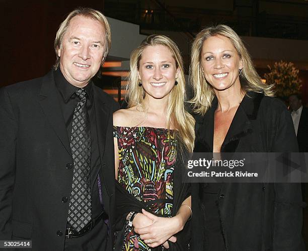 Music entrepreneur Glenn Wheatley, his wife Gaynor and daughter Kara arrive at the APRA Music Awards at the Four Seasons Hotel on May 30, 2005 in...