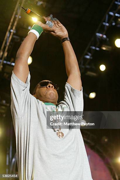 Def Jam president/rapper Jay-Z performs at the Hot 97 Summer Jam 2005 Concert June 5, 2005 at Giant Stadium in East Rutherford, New Jersey.