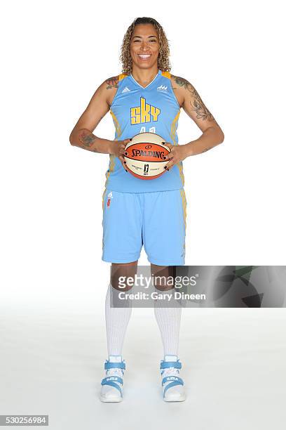 Erika deSouza of the Chicago Sky poses for a portrait during WNBA Media Day 2016 on May 9, 2016 at the Sachs Recreation Center in Deerfield,...
