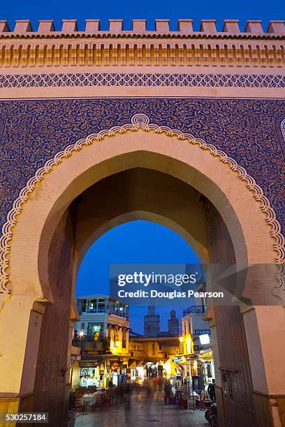 bab boujeloud gate (the blue gate), fes, morocco, north africa - bab boujeloud stock pictures, royalty-free photos & images