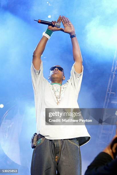 Def Jam president/rapper Jay-Z performs at the Hot 97 Summer Jam 2005 Concert June 5, 2005 at Giant Stadium in East Rutherford, New Jersey.