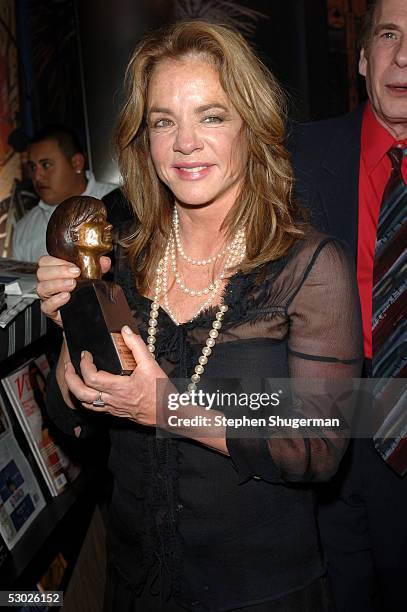 Actress Stockard Channing holds her award at The 2005 Tony Awards Party & "The Julie Harris Award", which honored Stockard Channing, at the Skirball...