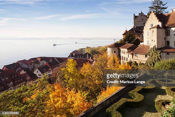 view from the terrace of the new castle to the old castle and lake constance, meersburg, lake constance (bodensee), baden wurttemberg, germany, europe - meersburg stock pictures, royalty-free photos & images