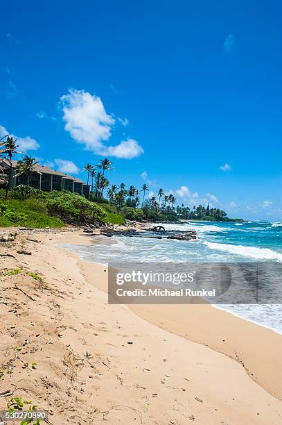 sandy beach on kapaa beach park on the island of kauai, hawaii, united states of america, pacific - kapaa beach park stock pictures, royalty-free photos & images