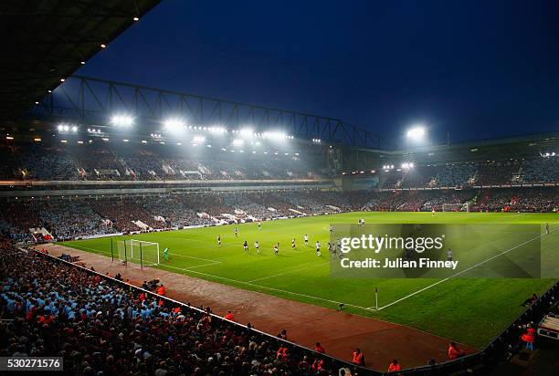 General view of the action during the Barclays Premier League match between West Ham United and Manchester United at the Boleyn Ground on May 10,...