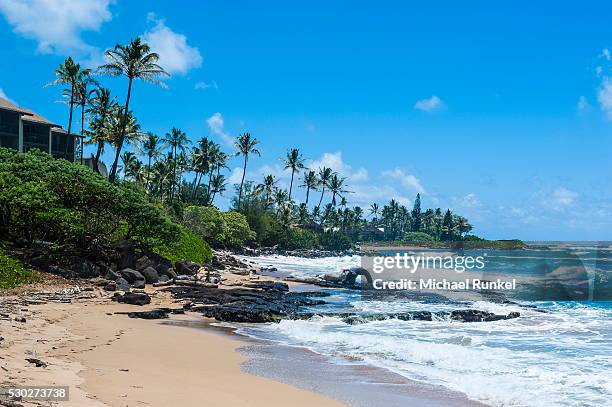 sandy beach on kapaa beach park on the island of kauai, hawaii, united states of america, pacific - kapaa beach park stock pictures, royalty-free photos & images