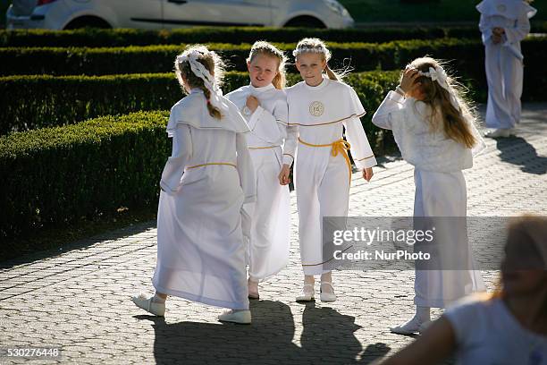 Children's attend the communion service at the Saint Peter and Paul Basilica in Bydgoszcz, Poland, on May 10 on the second day of so called white...