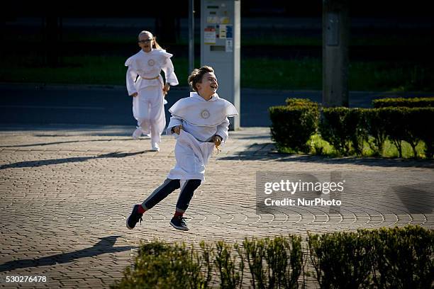 Children's attend the communion service at the Saint Peter and Paul Basilica in Bydgoszcz, Poland, on May 10 on the second day of so called white...